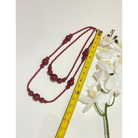 Dark Red Cherry Double Layered Necklace - Picture 3 of 5